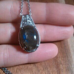 Malagasy Labradorite Stainless Steel Pendant Necklace